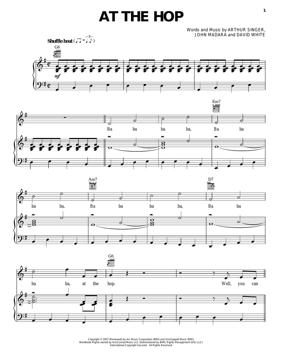 At The Hop Piano, Vocal, Guitar scores gallery preview page 1