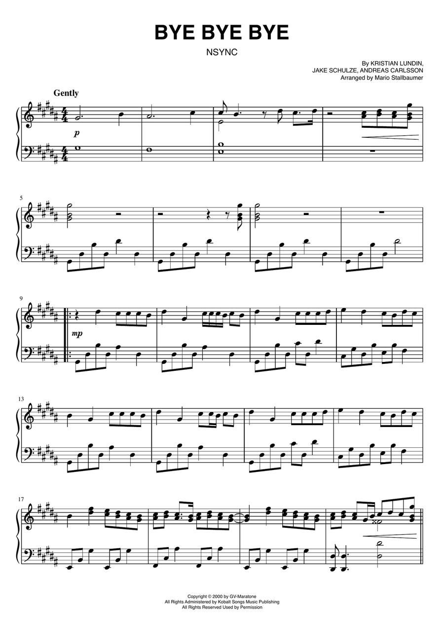 Bye Bye Bye Piano Solo scores gallery preview page 1
