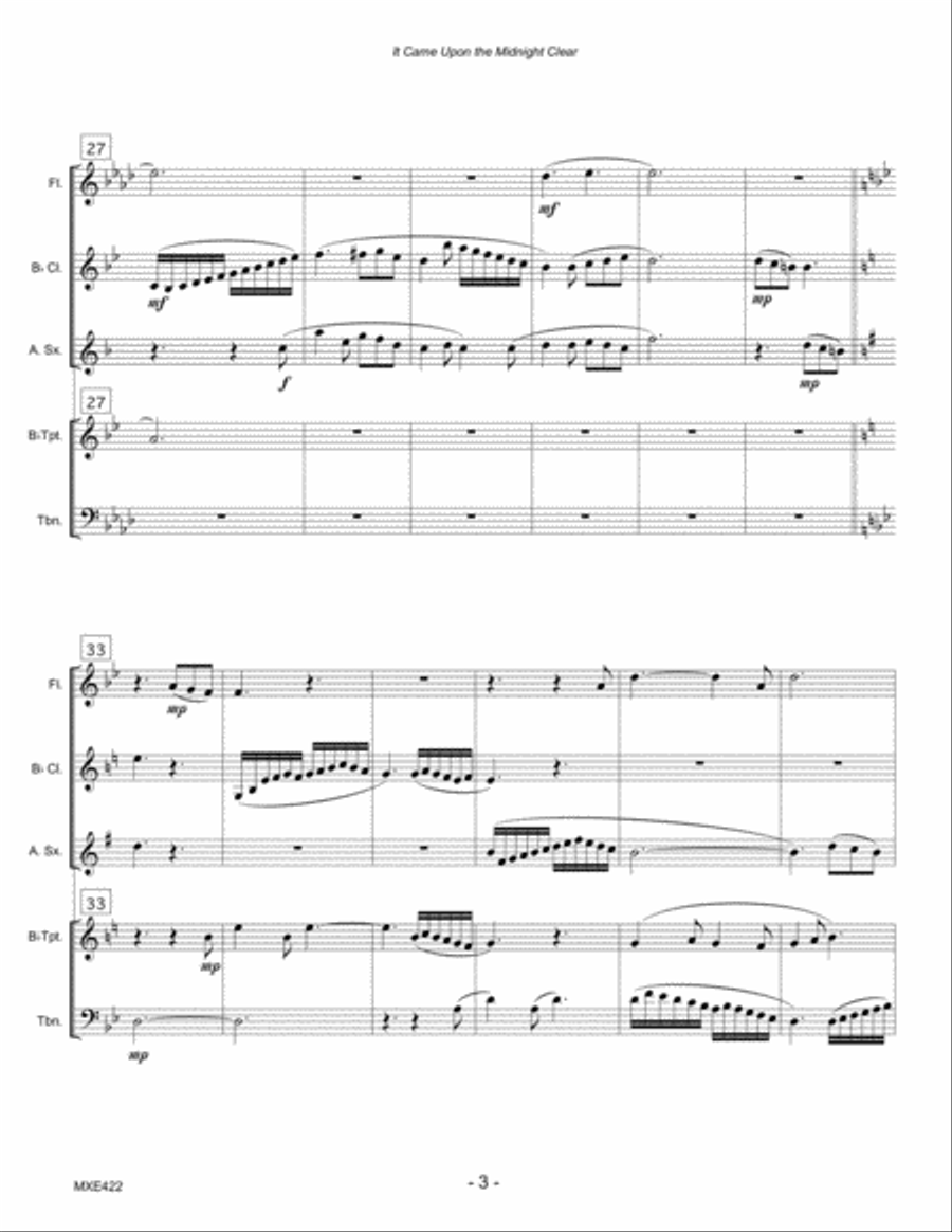 IT CAME UPON THE MIDNIGHT CLEAR - MIXED ENSEMBLE (Quintet) unaccompanied Small Ensemble scores gallery preview page 3