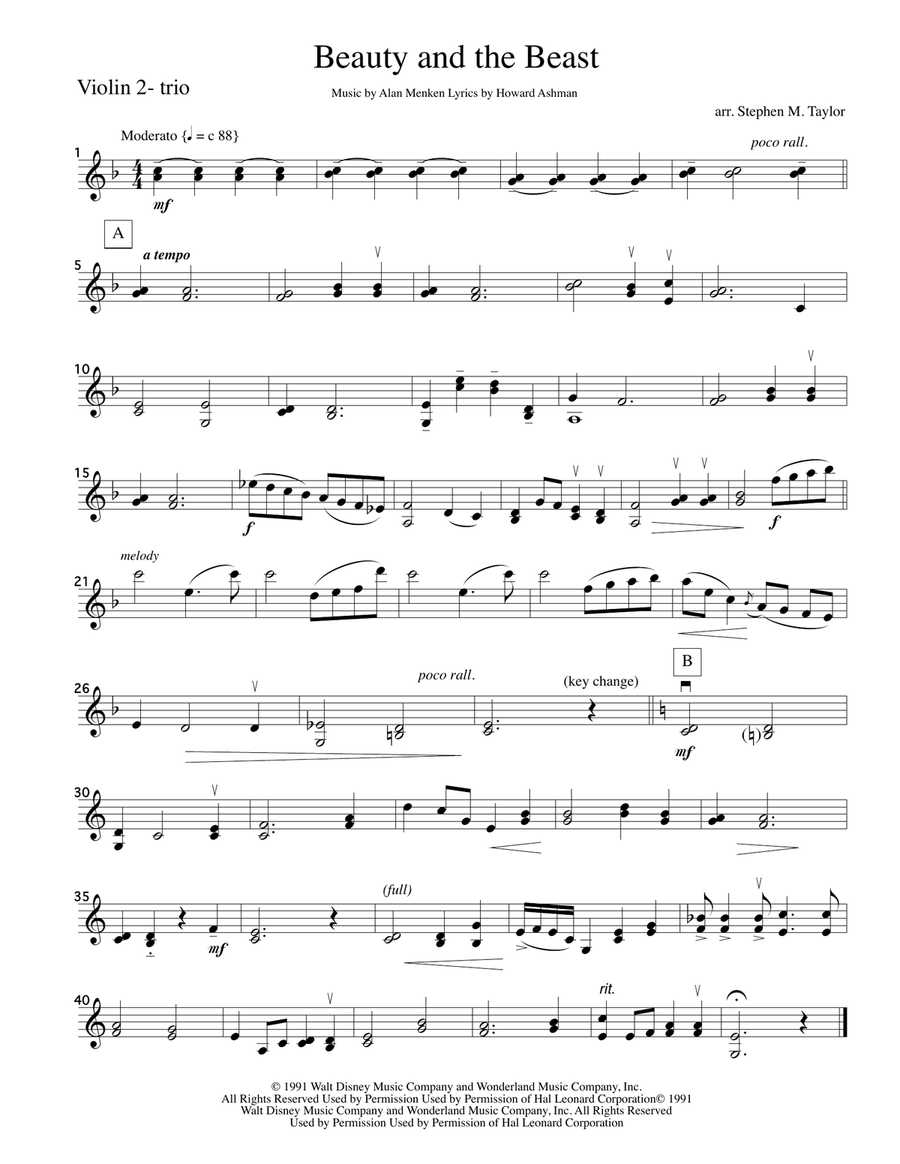 Beauty And The Beast Beauty And The Beast String Duet scores gallery preview page 1