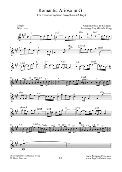 Romantic Arioso in G - Tenor or Soprano Saxophone Key + Concert Key image number null