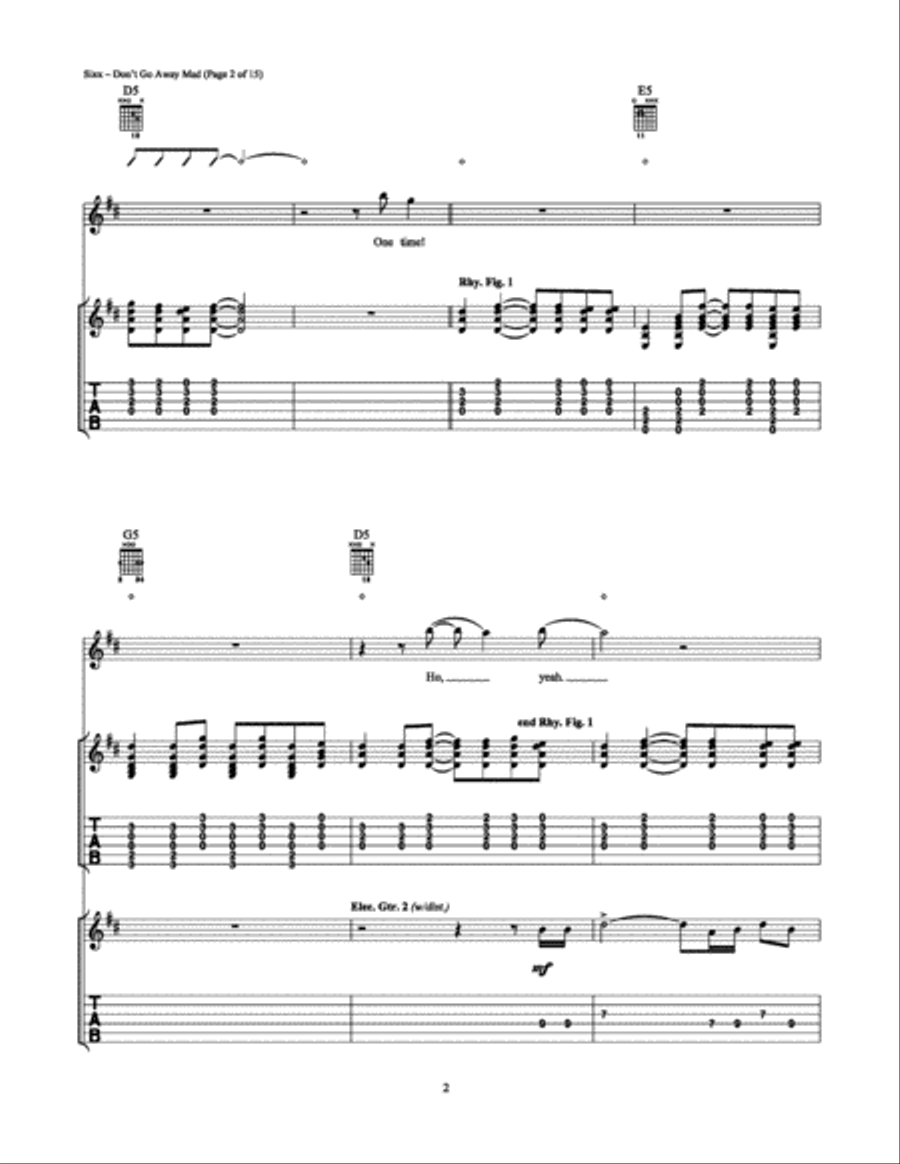 Don't Go Away Mad Electric Guitar scores gallery preview page 2