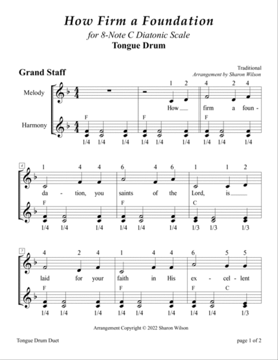 How Firm a Foundation (for 8-note C major diatonic scale Tongue Drum) Percussion scores gallery preview page 5