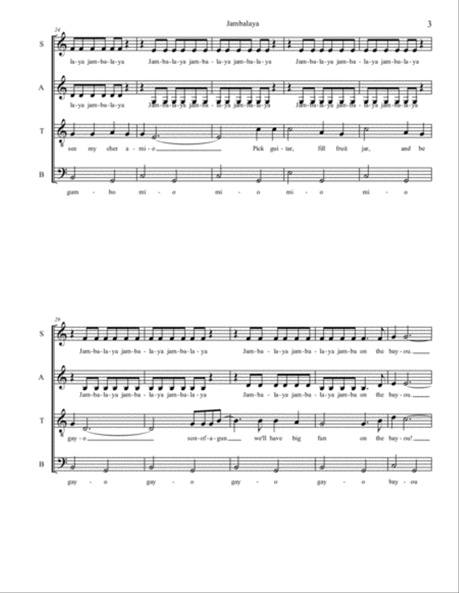 Jambalaya (on The Bayou) 4-Part scores gallery preview page 3