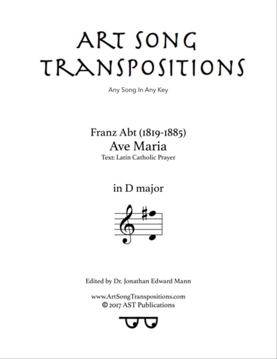 ABT: Ave Maria (transposed to D major) Voice scores gallery preview page 1
