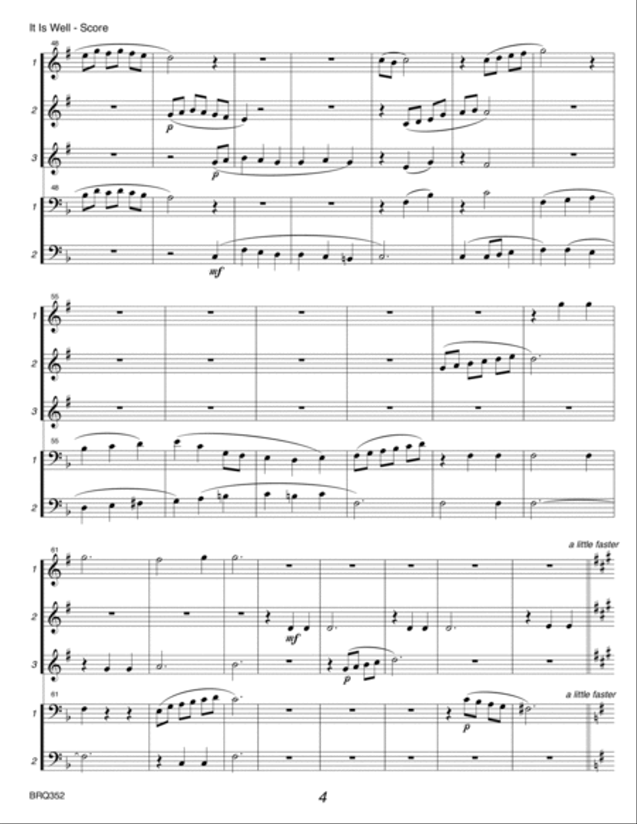 IT IS WELL WITH MY SOUL - 3 TRUMPETS & 2 TROMBONES (unaccompanied) Brass Ensemble scores gallery preview page 4