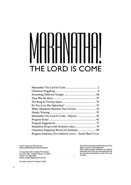 Maranatha! The Lord Is Come! - Christmas Cantata image number null