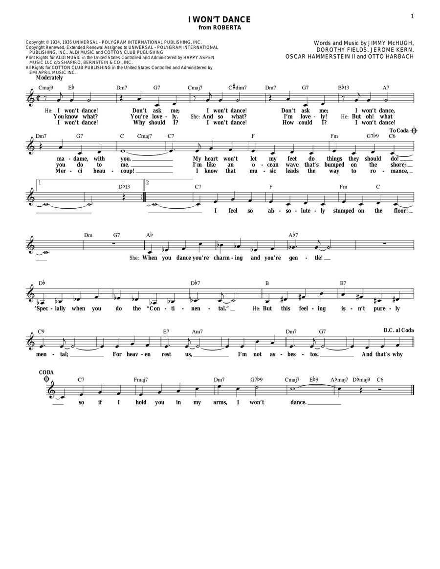 I Won't Dance (from Roberta) Guitar scores gallery preview page 1