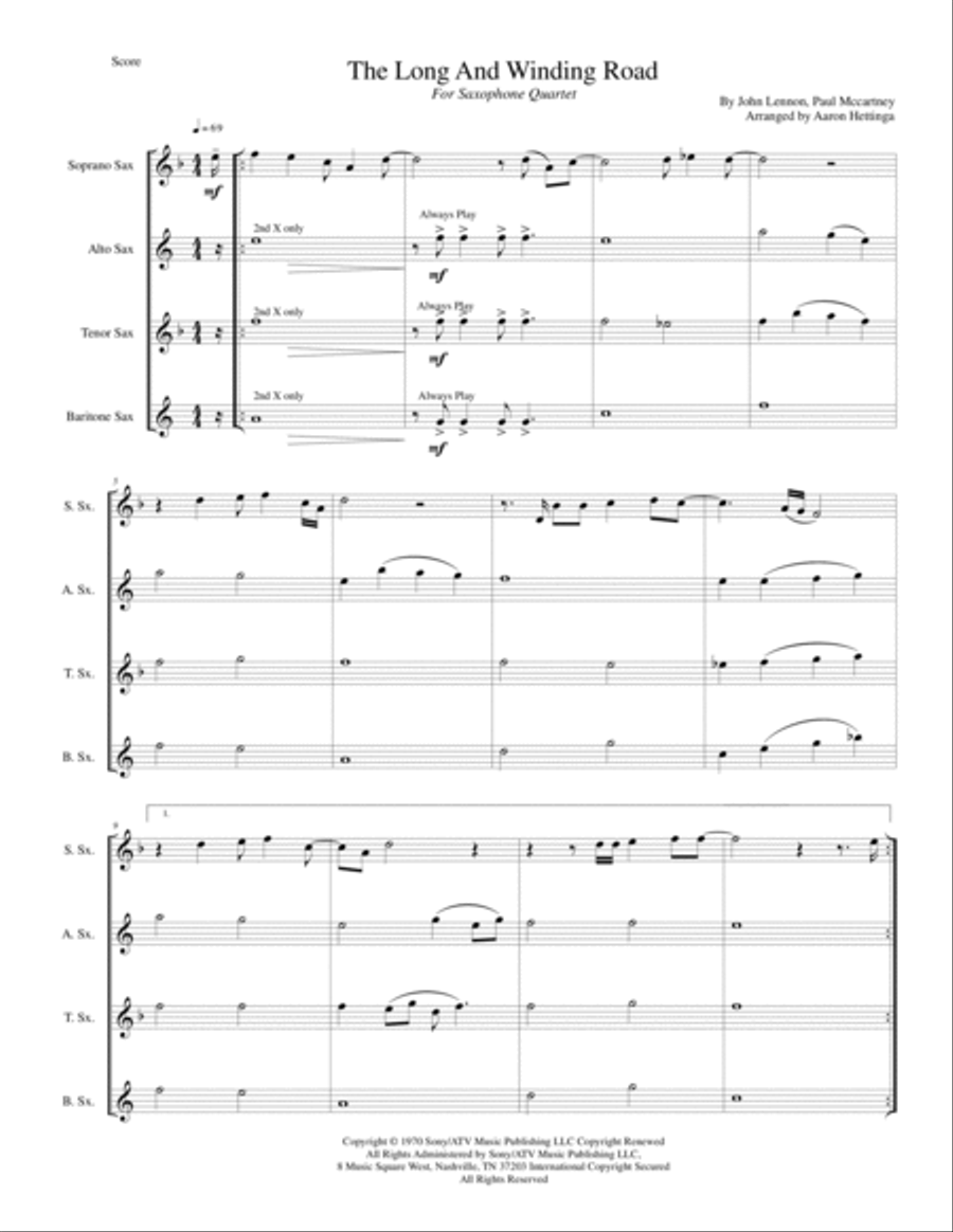 The Long And Winding Road Saxophone Quartet scores gallery preview page 3