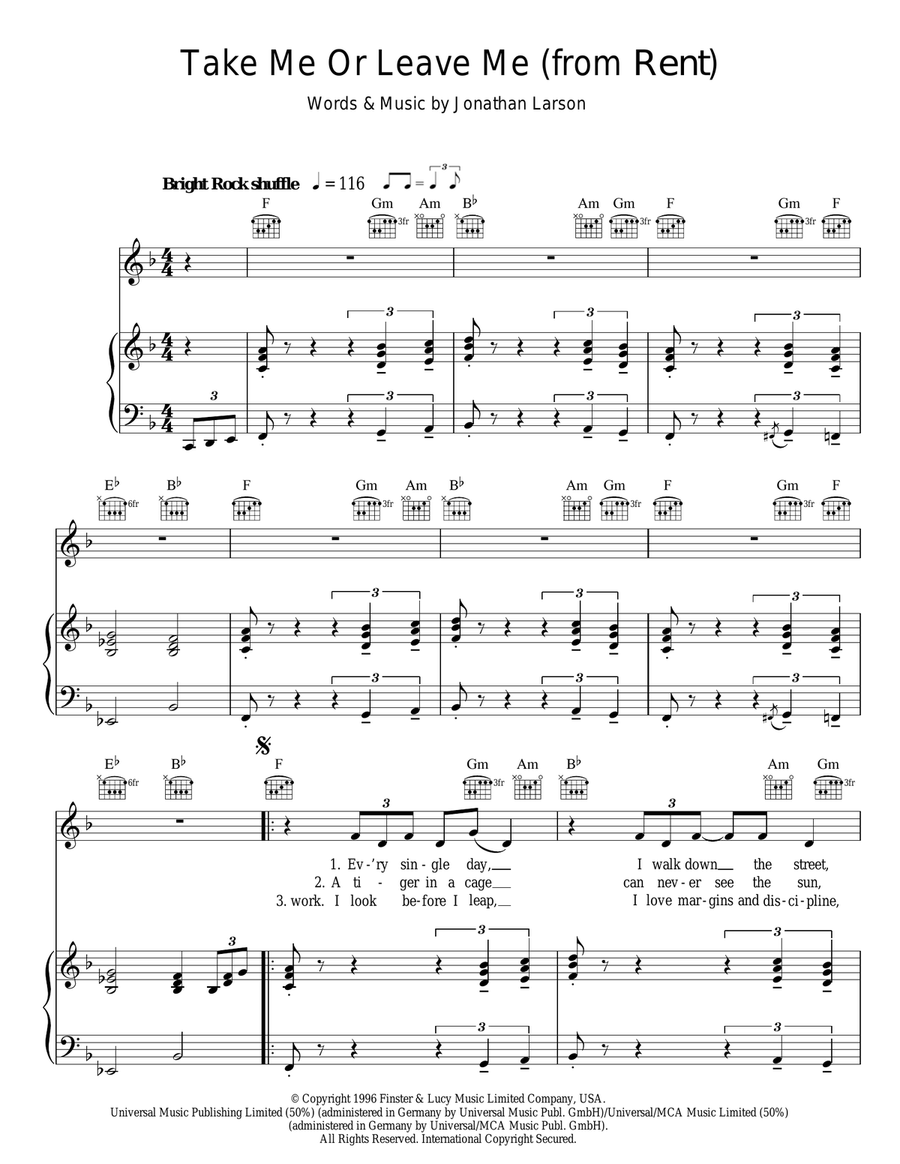 Take Me Or Leave Me Guitar scores gallery preview page 1