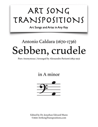 CALDARA: Sebben, crudele (transposed to A minor, bass clef)