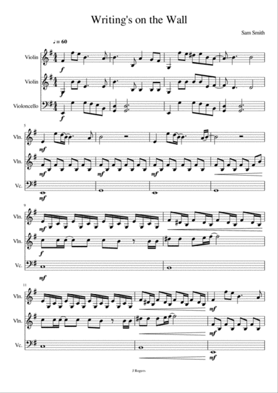 Writing's On The Wall from the film SPECTRE String Trio scores gallery preview page 1