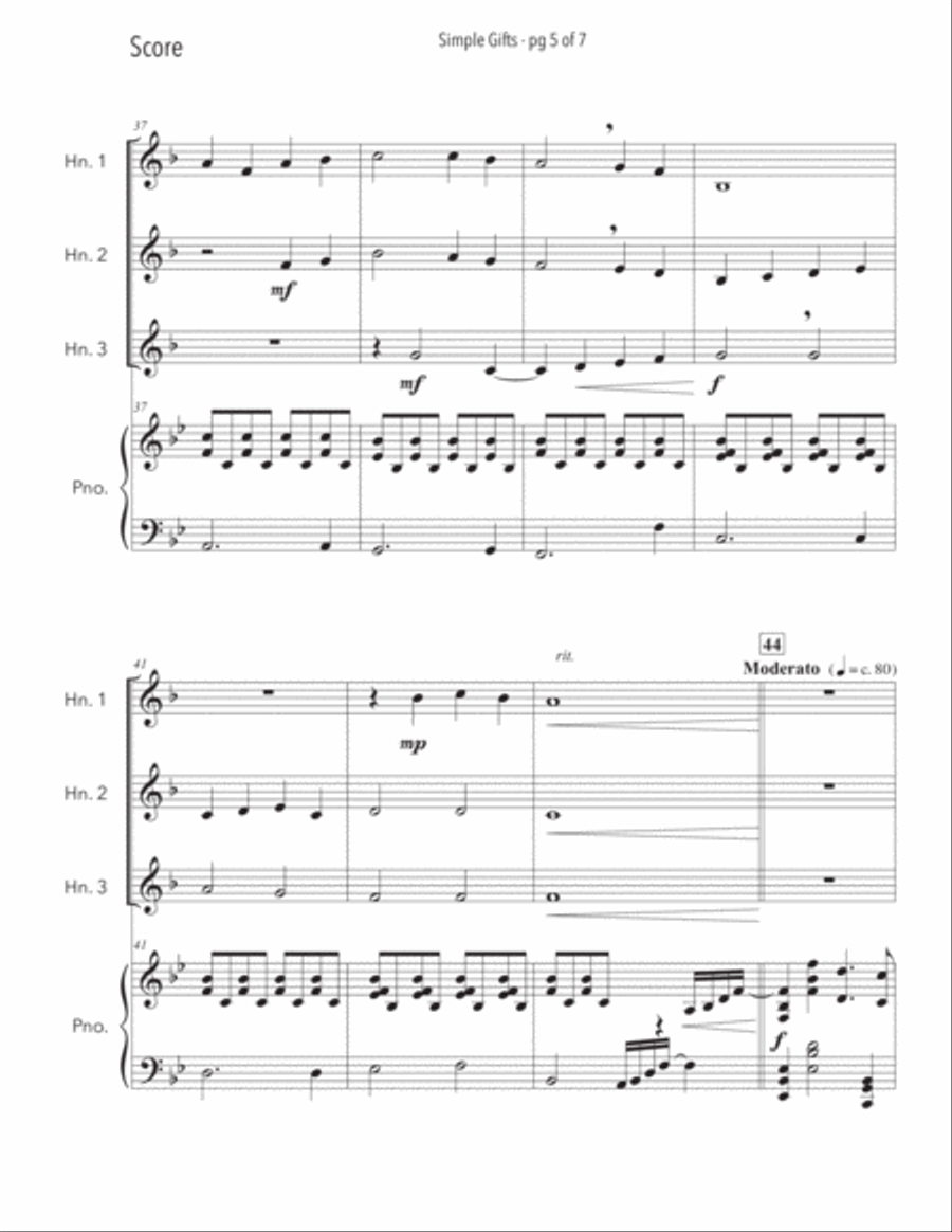 Simple Gifts - French Horn Trio with Piano Accompaniment Brass Trio scores gallery preview page 6