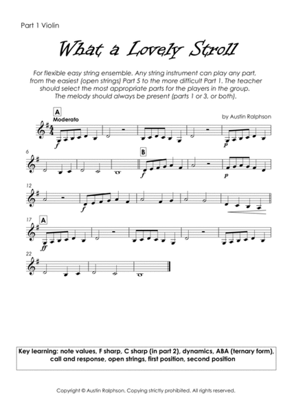 What a Lovely Stroll - Easy string ensemble (Mixed Abilities) for flexible instrumentation image number null