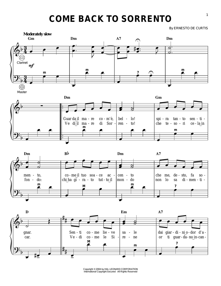 Come Back To Sorrento Accordion scores gallery preview page 1