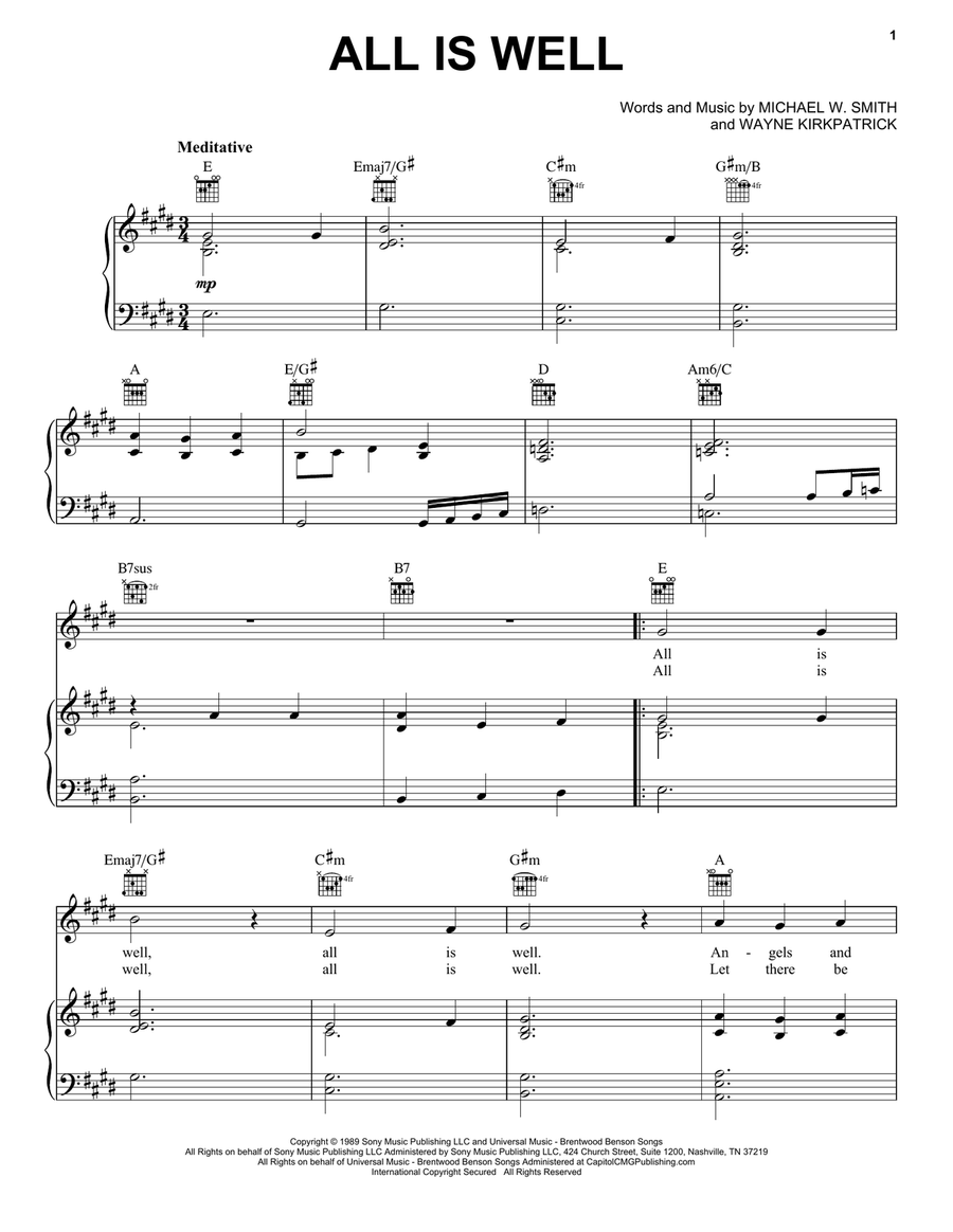 All Is Well Piano, Vocal, Guitar scores gallery preview page 1