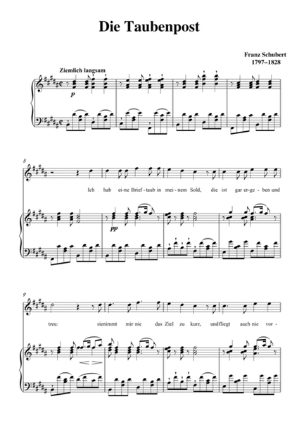 Schubert-Die Taubenpost in B for Vocal and Piano