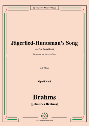 Book cover for Brahms-Jagerlied-Huntsmans Song,Op.66 No.4,in C Major,from Five Duets,Op.66
