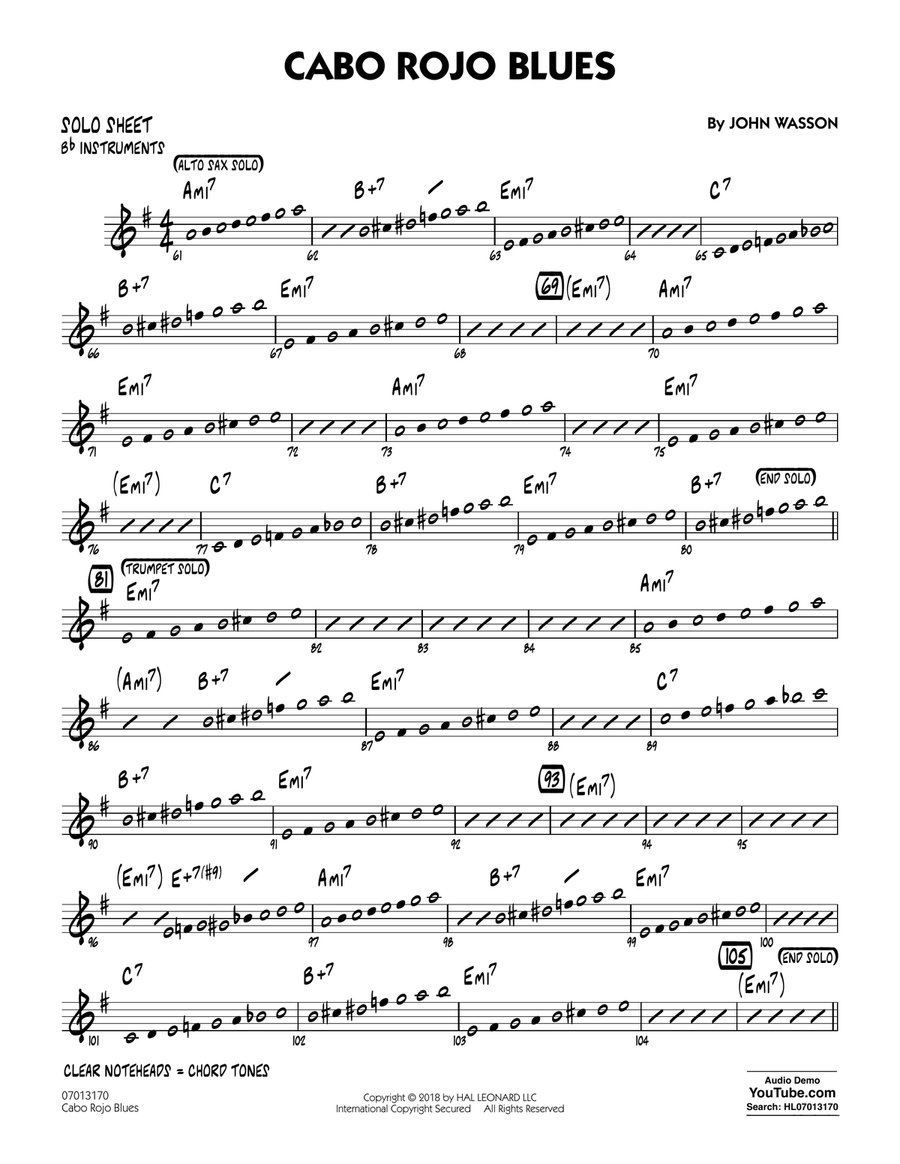 Cabo Rojo Blues - Bb Solo Sheet
