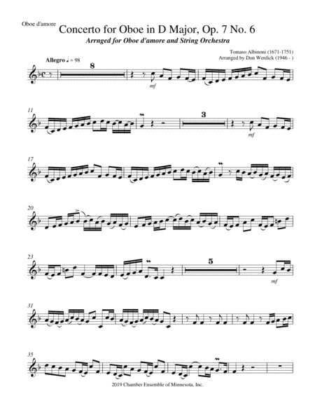 Concerto for Oboe d’amore in D Major, Op. 7 No. 6