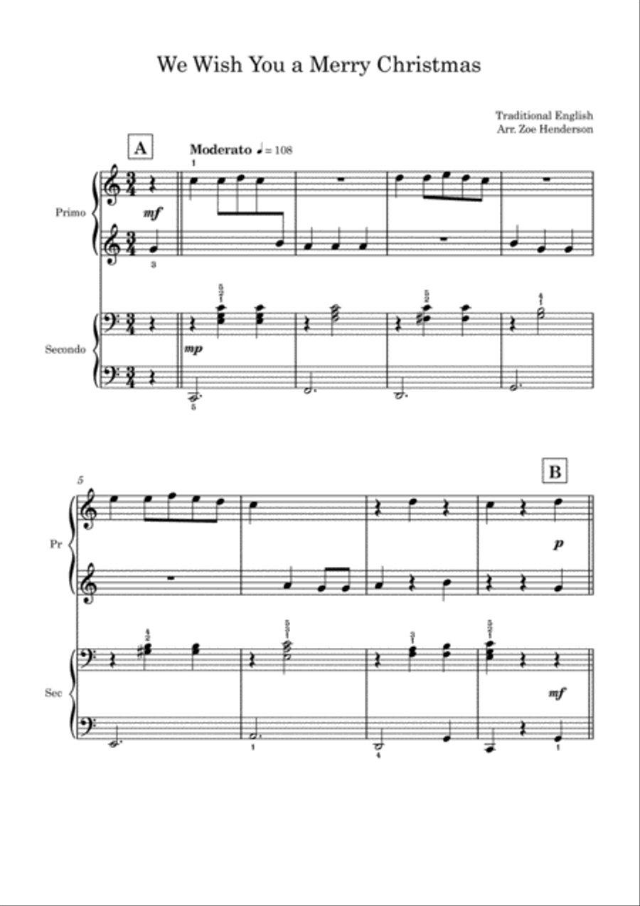 We Wish You a Merry Christmas (Beginner Piano Duet) Small Ensemble scores gallery preview page 1