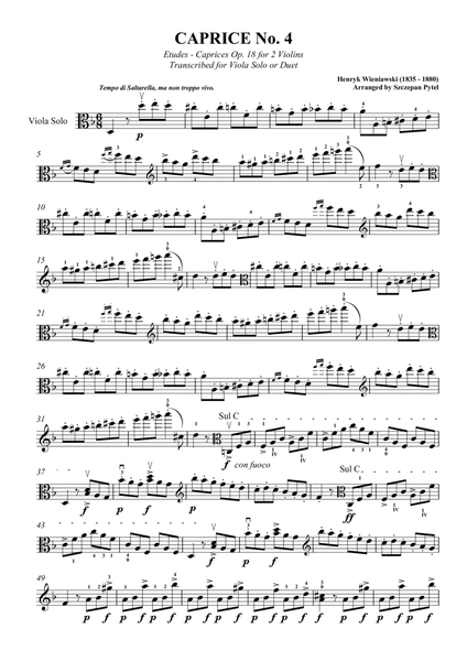 Henryk Wieniawski op. 18 Etudes - Caprices No. 4 - Arranged for 2 Violas (viola duet) by Szczepan Py