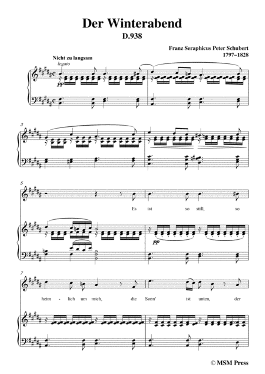 Schubert-Der Winterabend,in B Major,D.938,for Voice and Piano Voice Solo scores gallery preview page 3