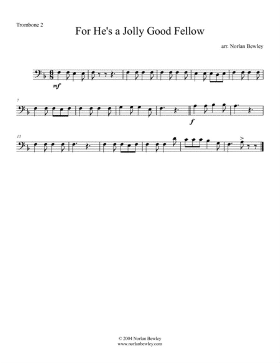 For He's A Jolly Good Fellow - Low Brass Quartet Brass Quartet scores gallery preview page 3