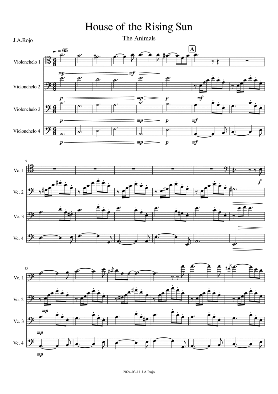 The House Of The Rising Sun String Quartet scores gallery preview page 1