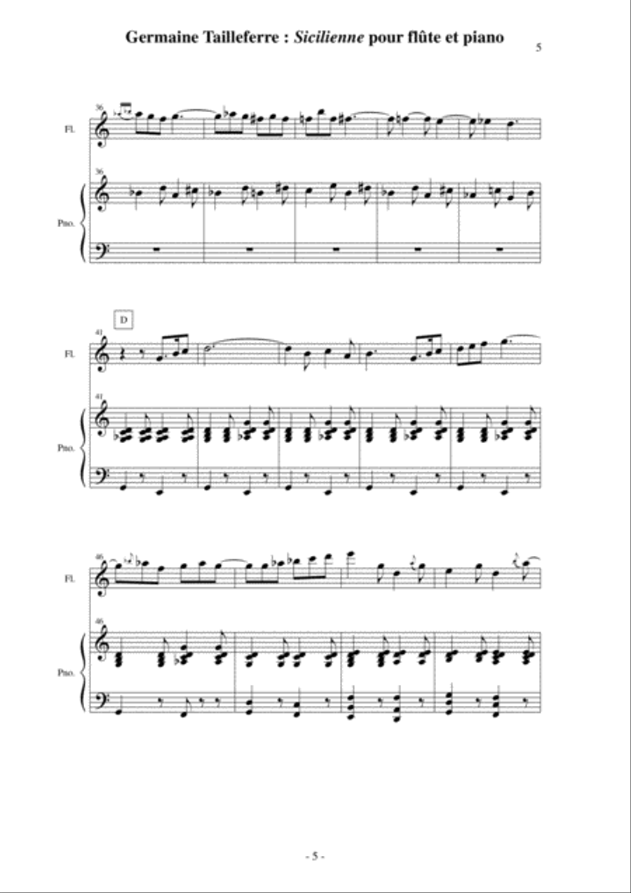 Germaine Tailleferre: Sicilienne for flute and piano Flute Solo scores gallery preview page 5
