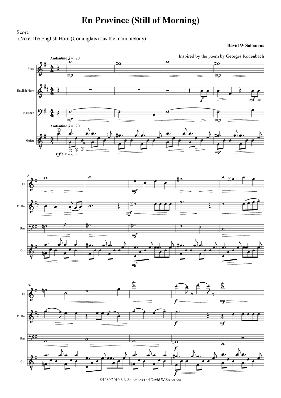 En Province (Up Country) for cor anglais with flute, bassoon and guitar accompaniment Small Ensemble scores gallery preview page 1