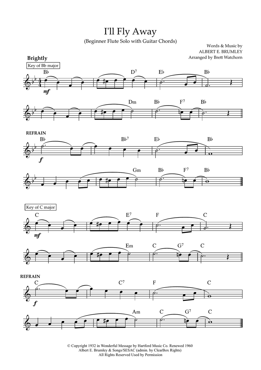 I'll Fly Away Flute Solo scores gallery preview page 1
