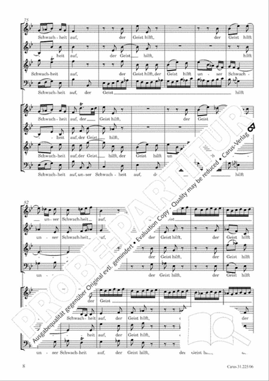 The Spirit makes our weakness strong (Der Geist hilft unser Schwachheit auf) 4-Part scores gallery preview page 9