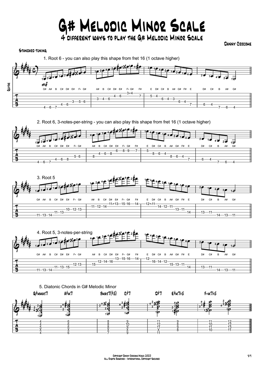 G# Melodic Minor Scale (4 Ways to Play) Electric Guitar scores gallery preview page 1