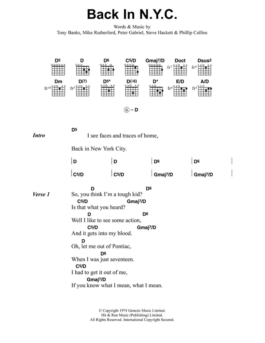 Back In N.Y.C. Easy Guitar scores gallery preview page 1