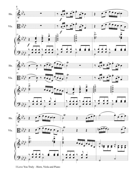 I LOVE YOU TRULY (Trio – French Horn, Viola, and Piano with Score and Parts) image number null