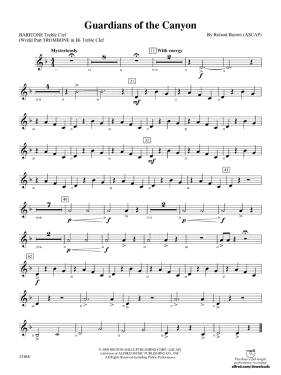 Guardians of the Canyon: Baritone T.C. Concert Band scores gallery preview page 1