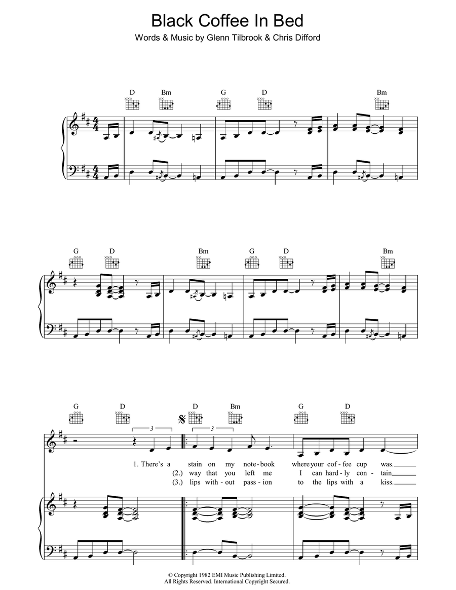 Black Coffee In Bed Black Coffee In Bed Piano, Vocal, Guitar scores gallery preview page 1
