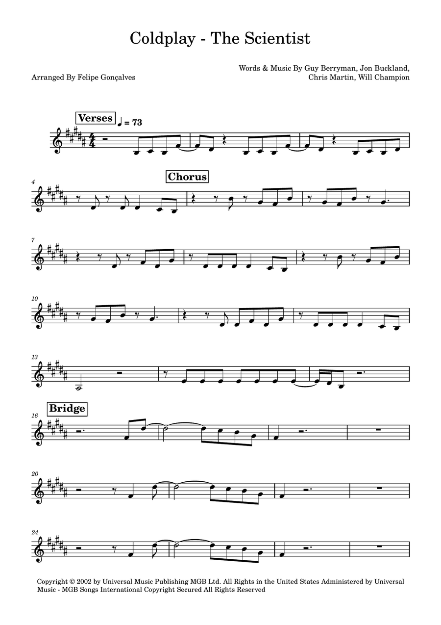 The Scientist Easy Piano scores gallery preview page 1