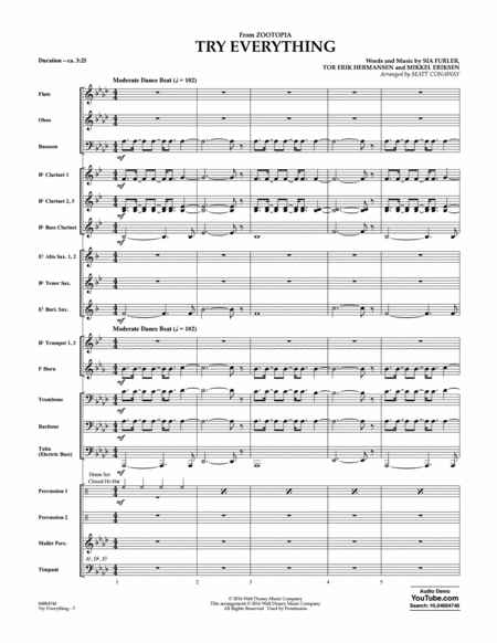 Try Everything (from Zootopia) - Full Score