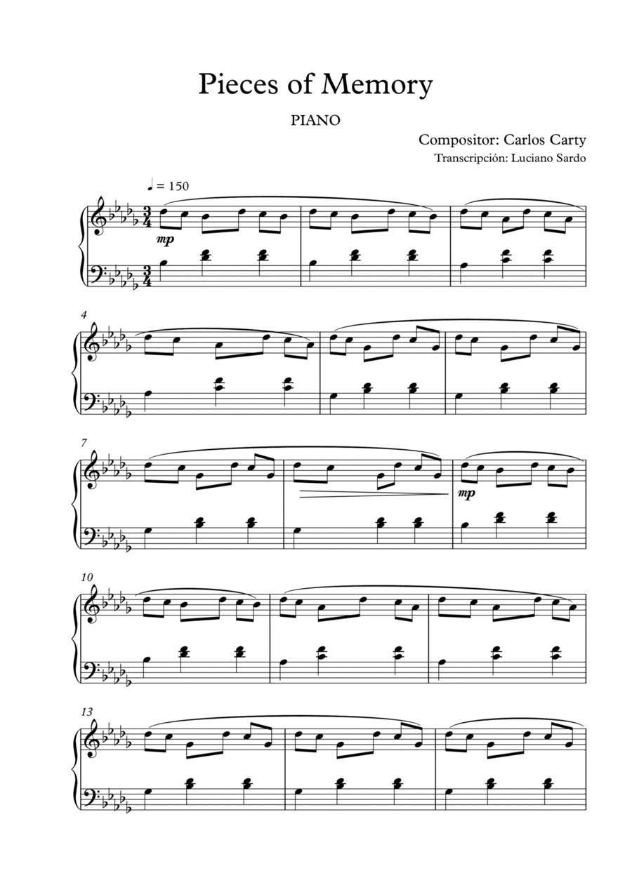 Pieces of Memory Piano Solo scores gallery preview page 1