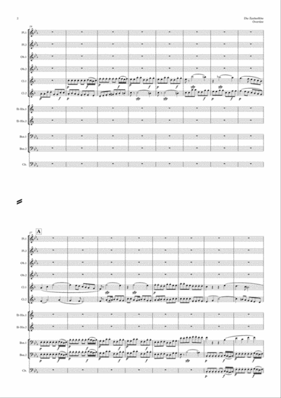 Mozart: Die Zauberflöte Overtüre (Overture to the Magic Flute) Kv620 - wind dectet (and bass) School and Community scores gallery preview page 2