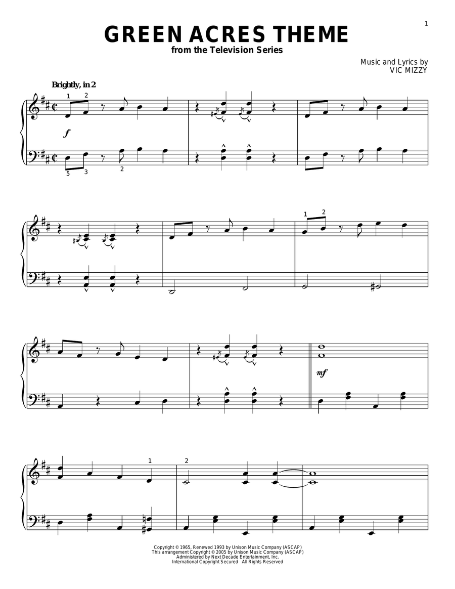 Green Acres Theme Green Acres Theme Piano Solo scores gallery preview page 1