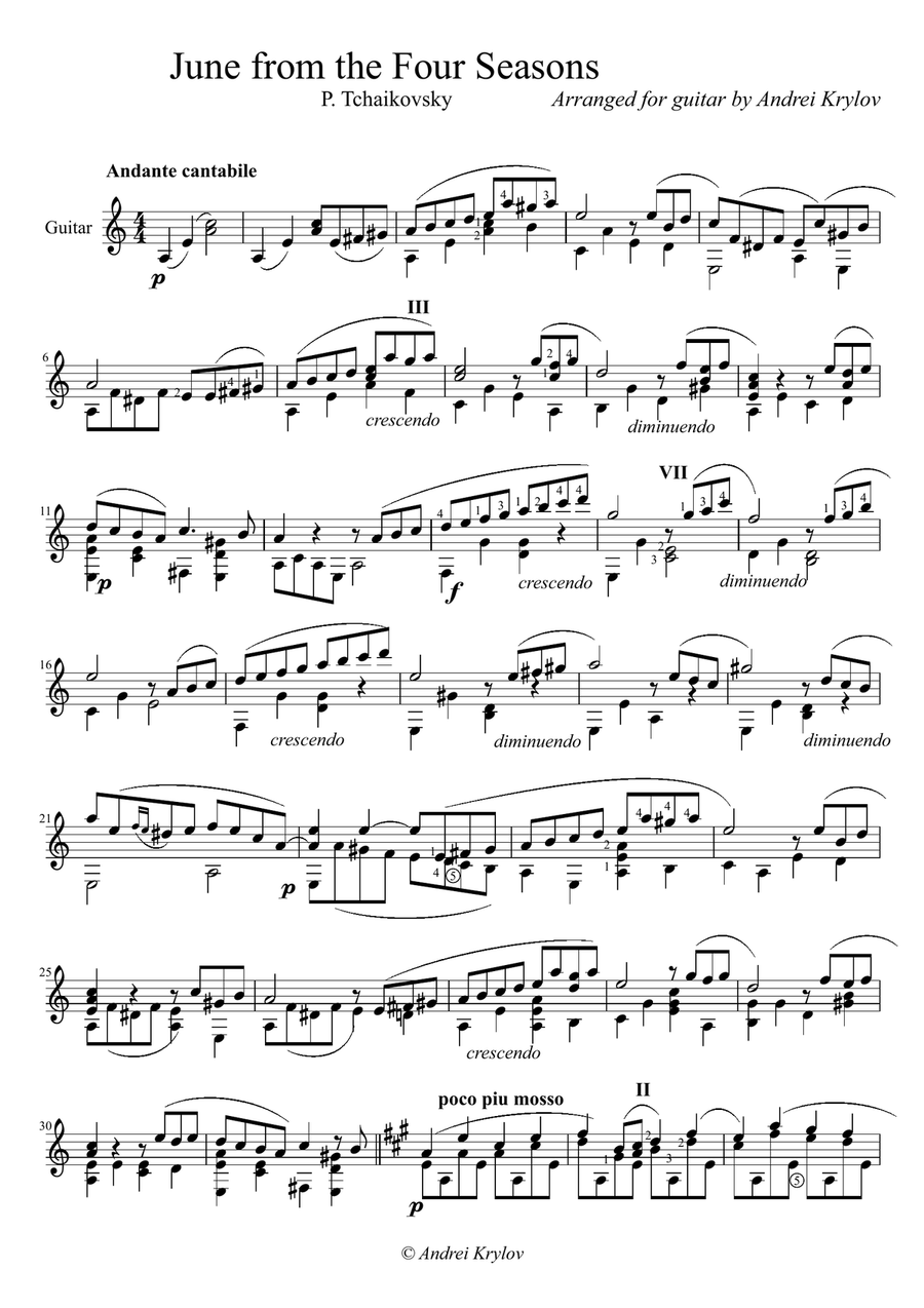 June from Four Seasons, classical guitar arrangement Acoustic Guitar scores gallery preview page 1