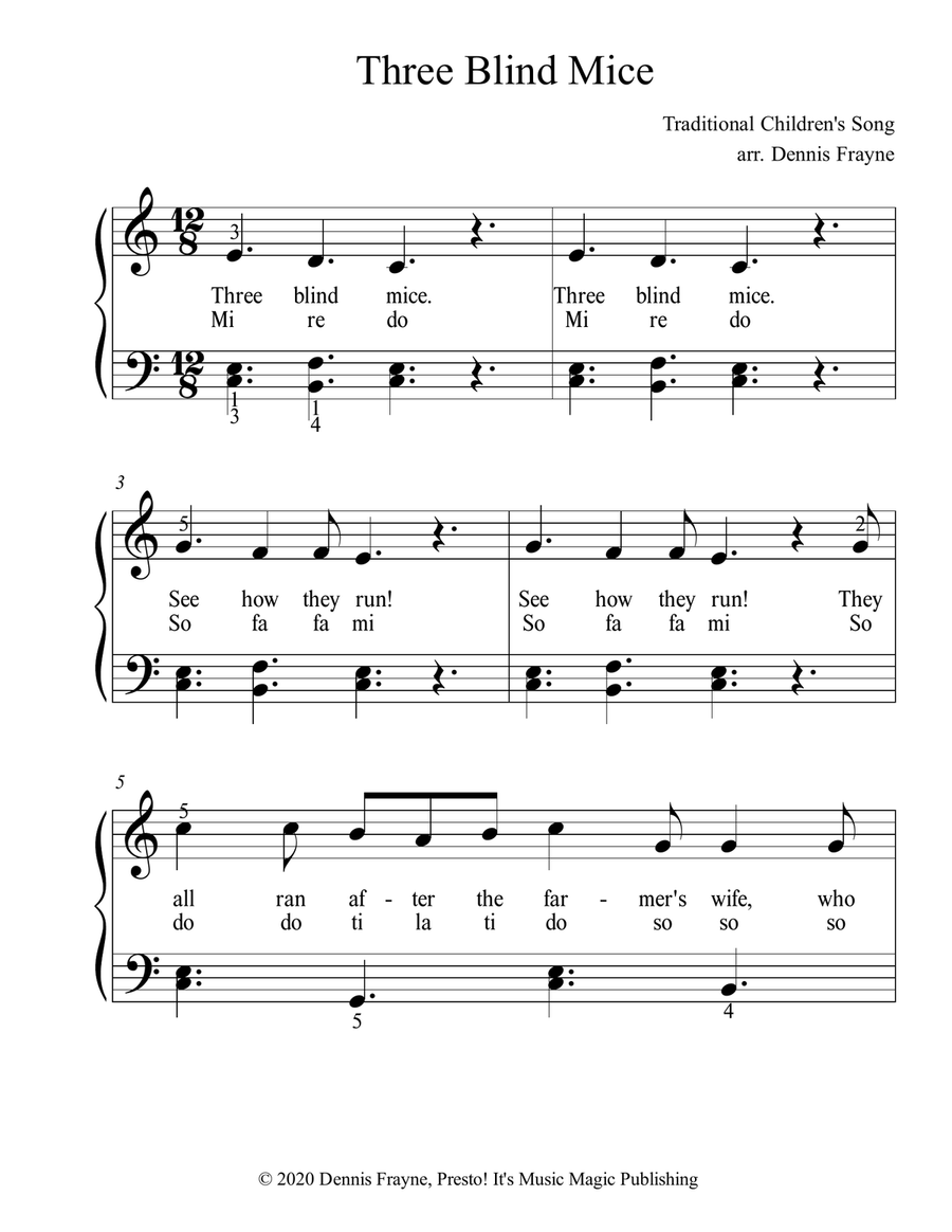 Three Blind Mice (standard notation) Piano, Vocal scores gallery preview page 1