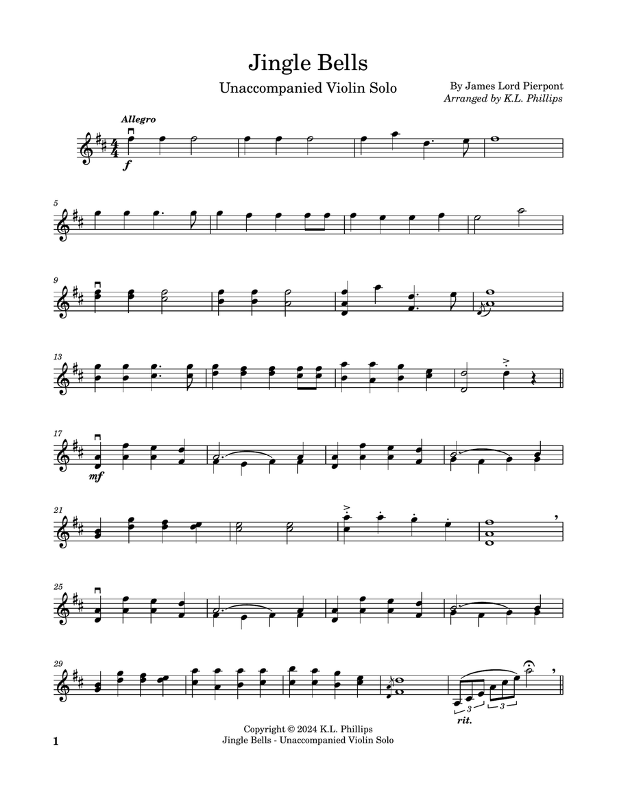 Jingle Bells - Unaccompanied Violin Solo Violin Solo scores gallery preview page 2