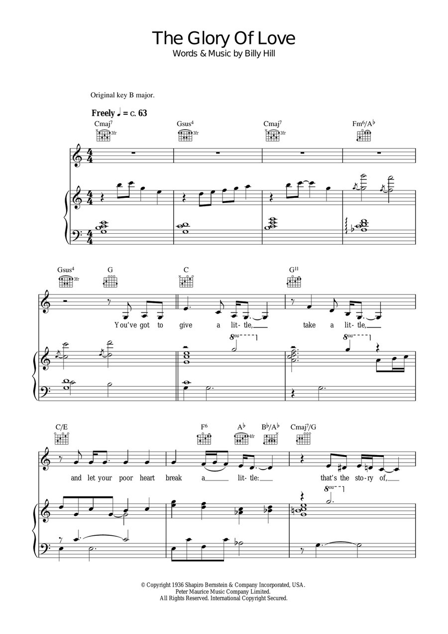 The Glory Of Love Piano, Vocal, Guitar scores gallery preview page 1