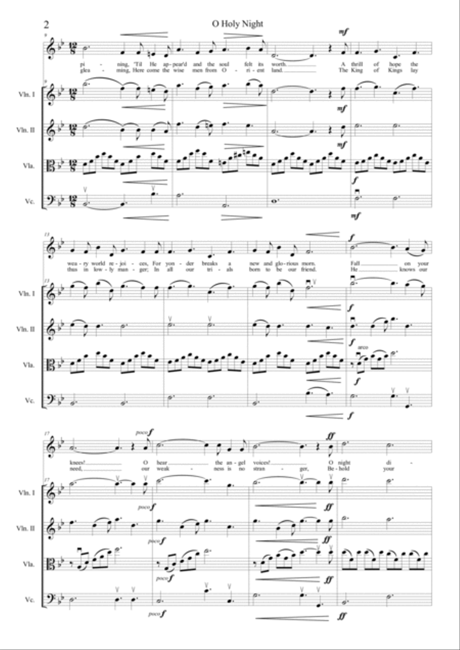O Holy Night for Vocal Solo and/or String Quartet B-flat String Quartet scores gallery preview page 2