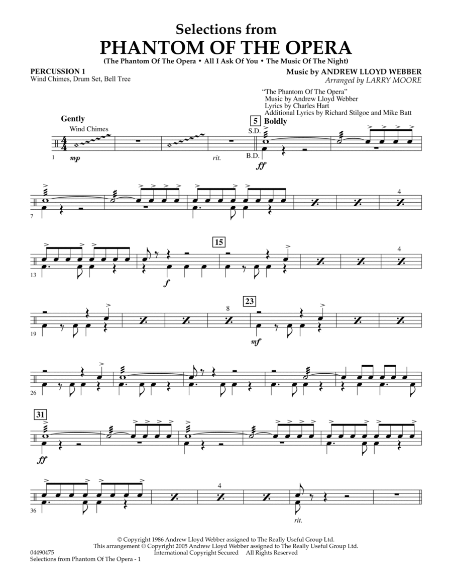 Selections from Phantom Of The Opera - Percussion 1 Percussion scores gallery preview page 1