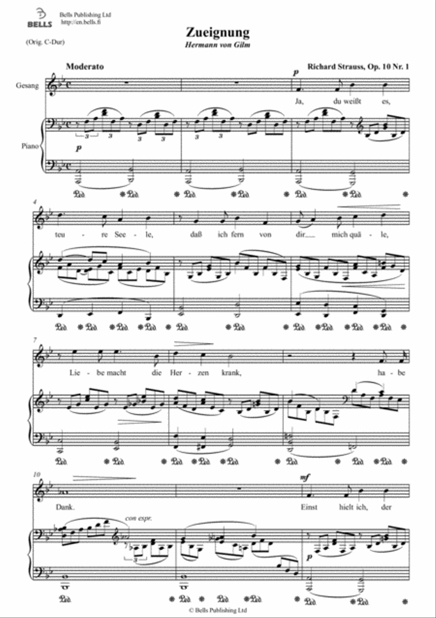 Zueignung, Op. 10 No. 1 (B-flat Major) Voice Solo scores gallery preview page 1